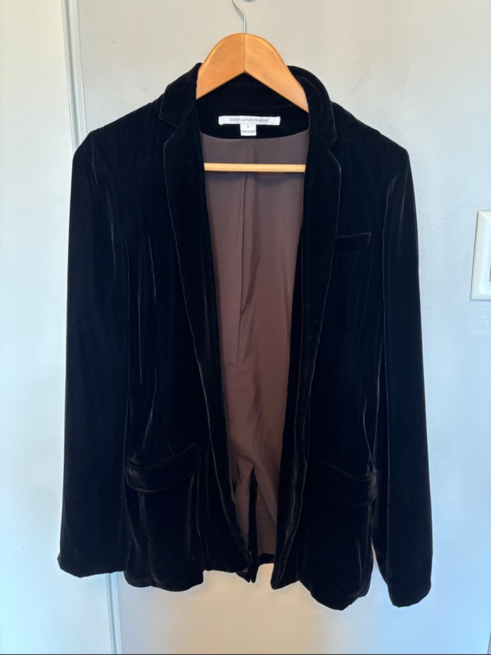 Diane Von Furstenberg Black Velvet Open Blazer
